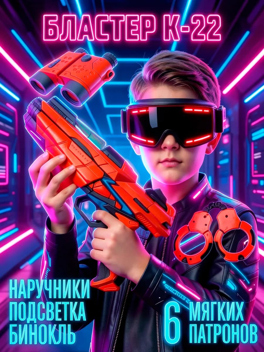 Набор оружия пистолет бластер с мягкими пулями бинокль - фото 1