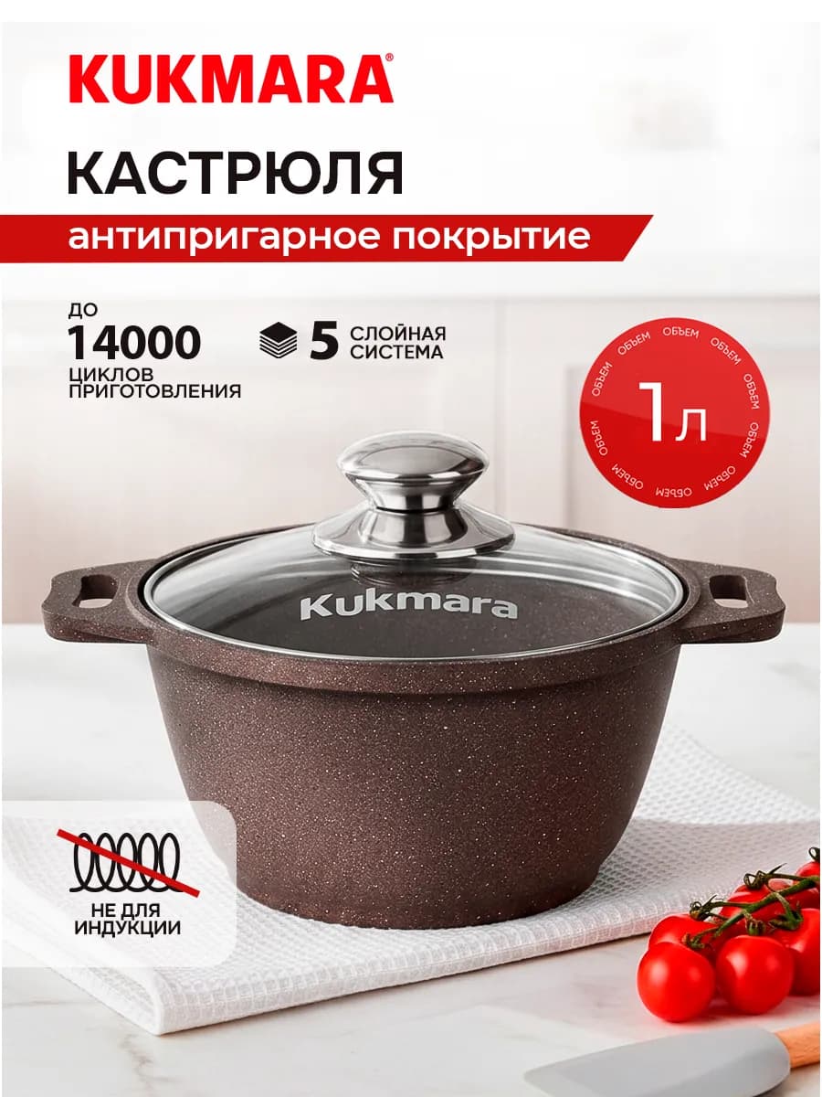 Кастрюля с крышкой антипригарная 1 л