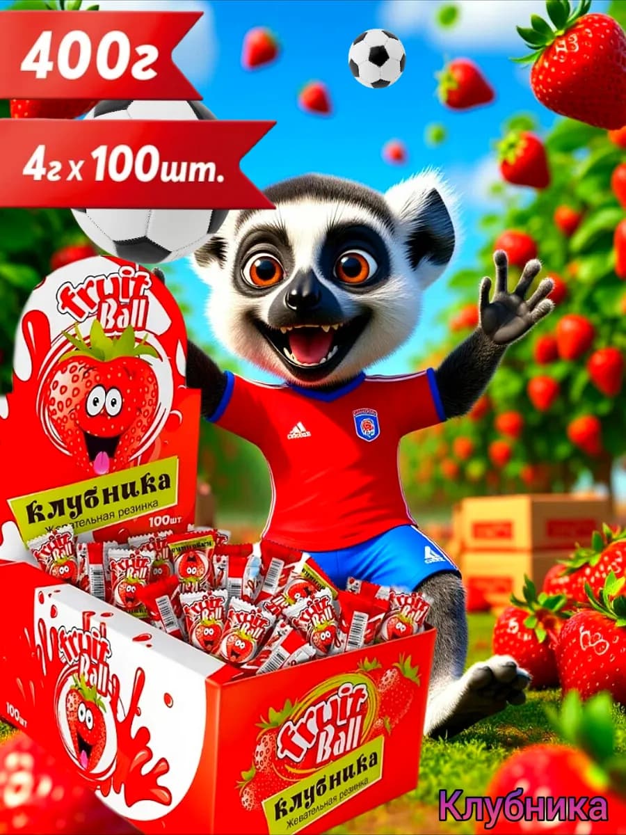 Жевательная резинка с ароматом Клубника, 100 шт