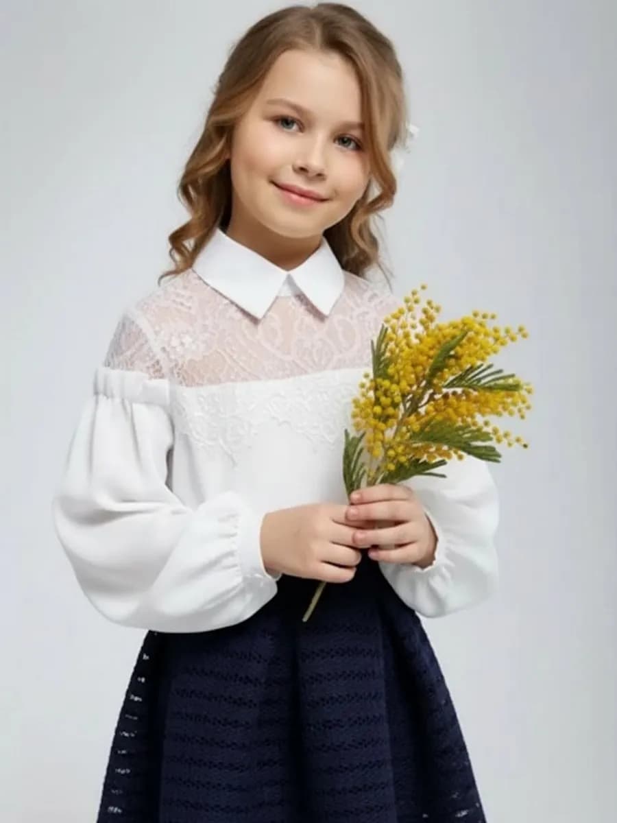 Блузка школьная с двойным подкладом кружевная на 8 марта