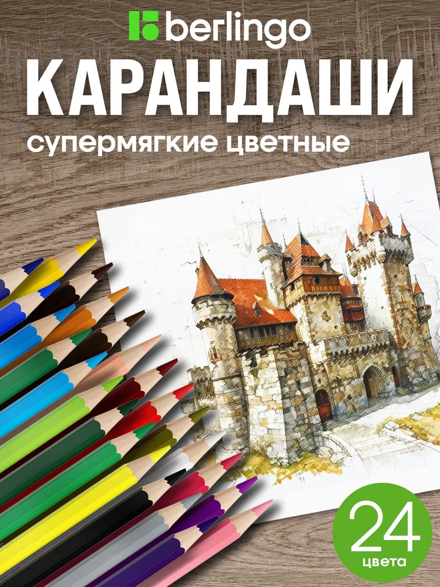 Карандаши цветные мягкие для рисования 24 цвета, для школы