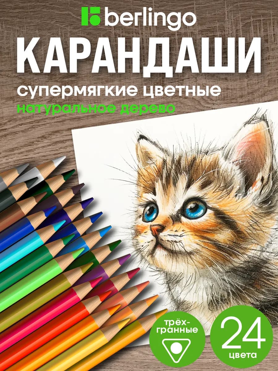 Карандаши цветные для рисования 24 цвета для школы