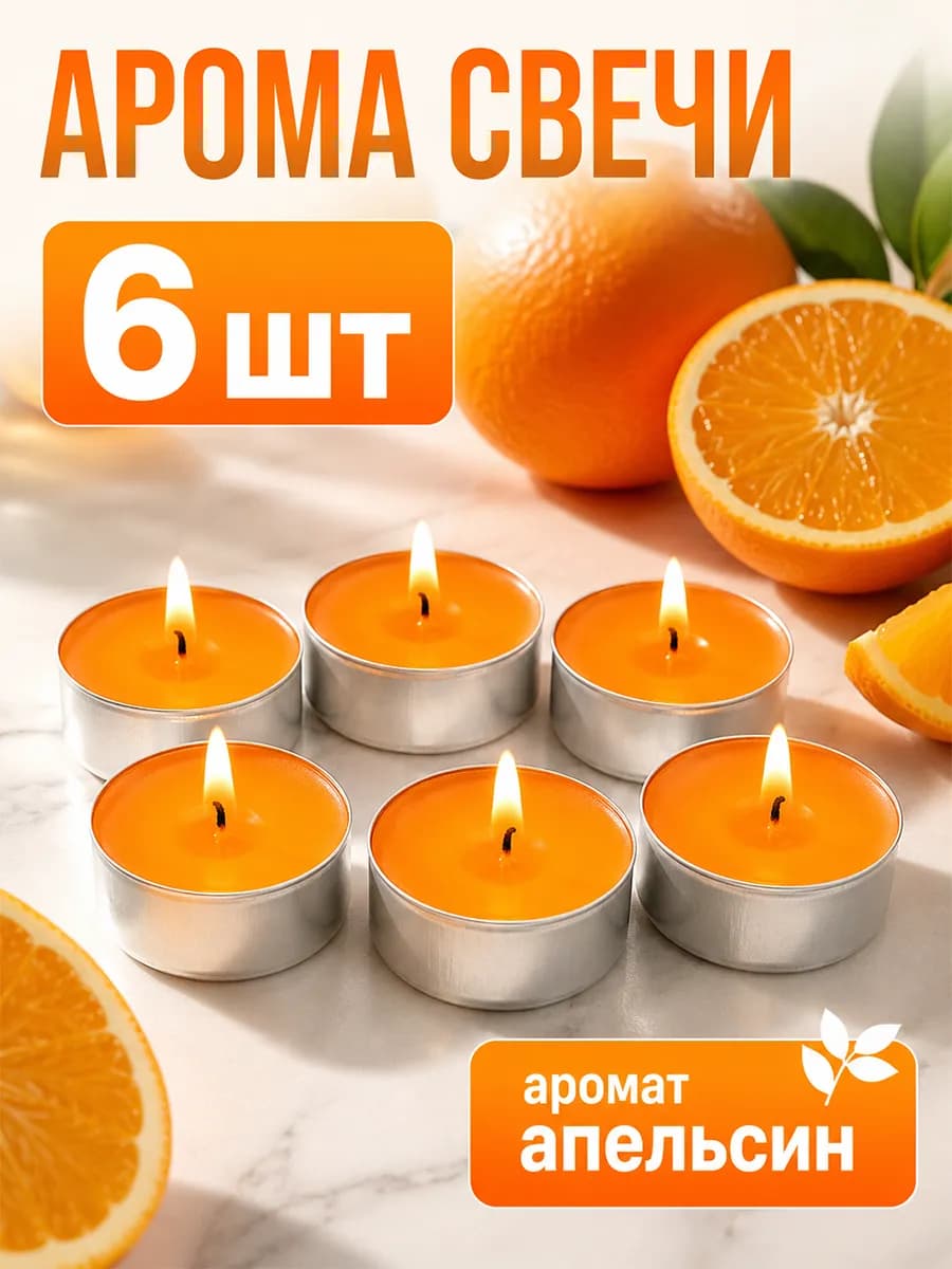 Набор чайных свечей "Апельсин", 6 шт