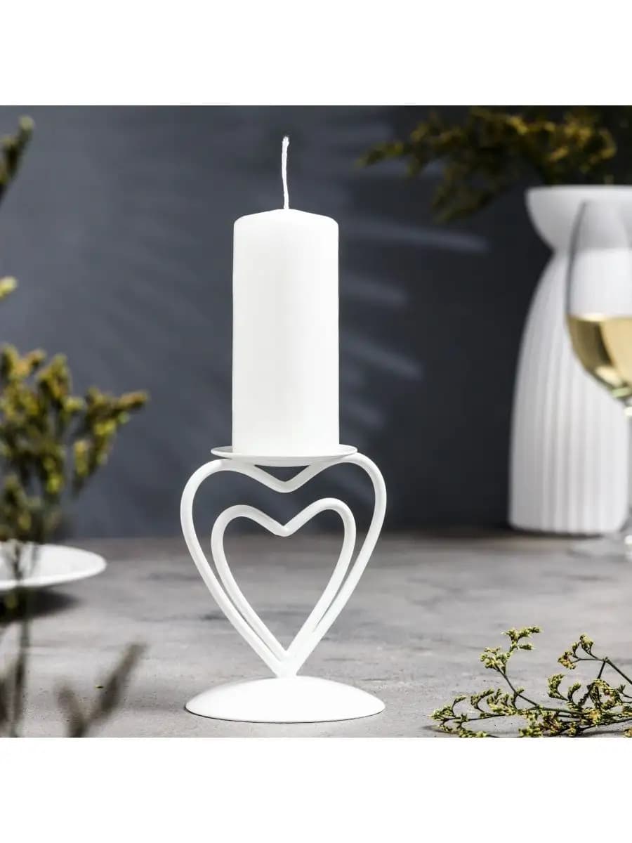 Подсвечник металл на 1 свечу "Гламур", 10,2х9 см, белый