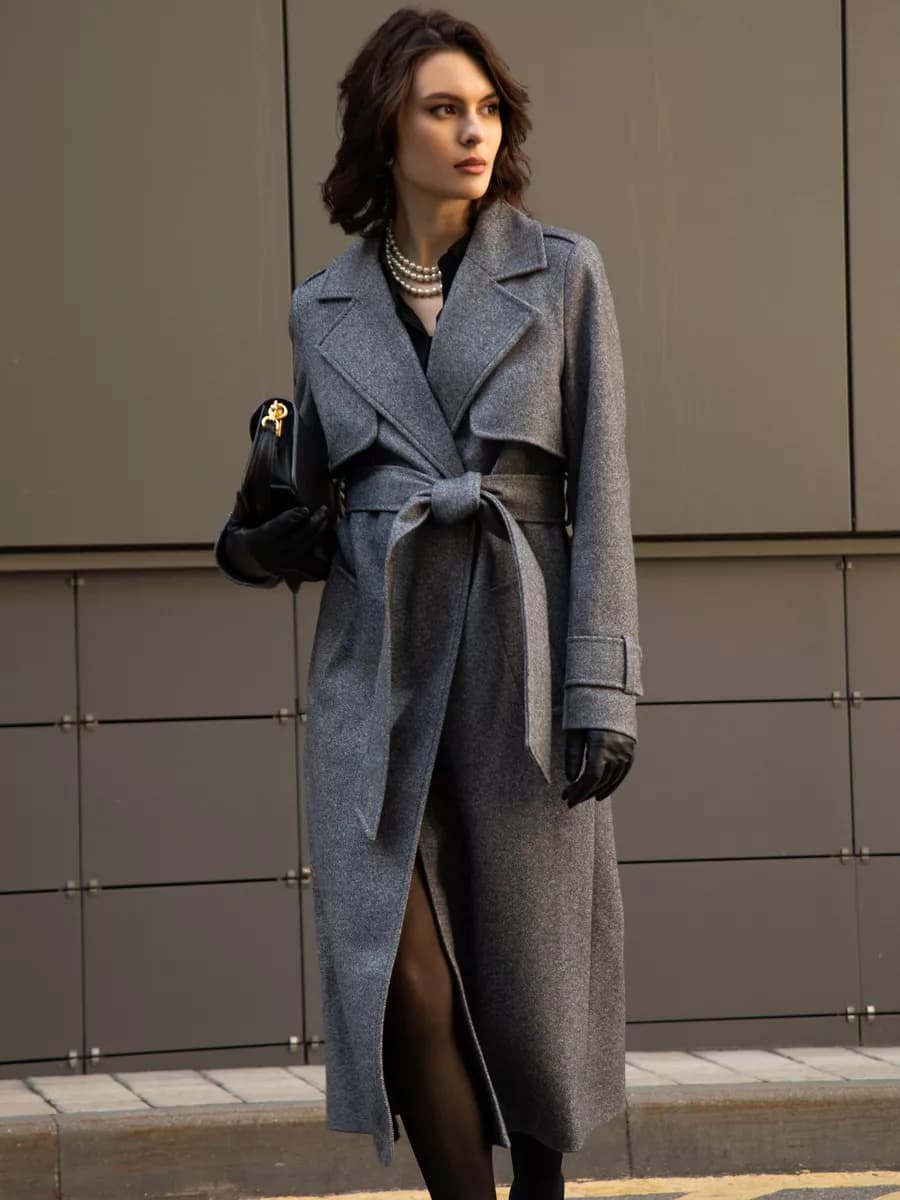 Пальто длинное весна-осень шерстяное