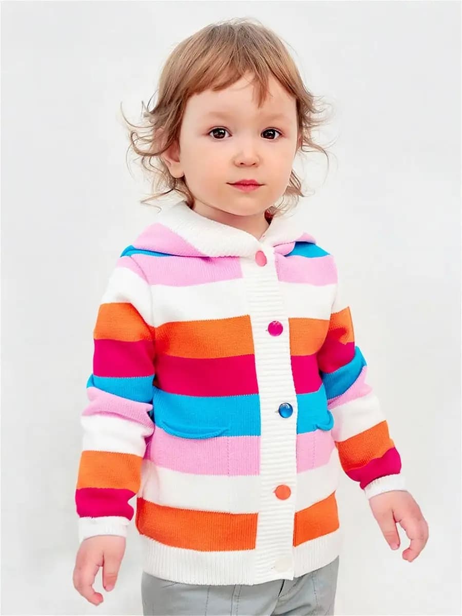 Детская вязаная кофта с капюшоном жакет