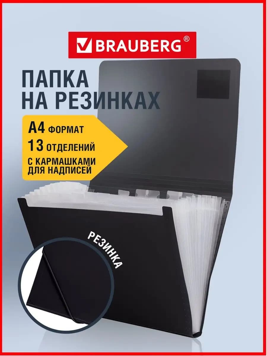 Папка для бумаг и документов на резинках 13 отделений A4