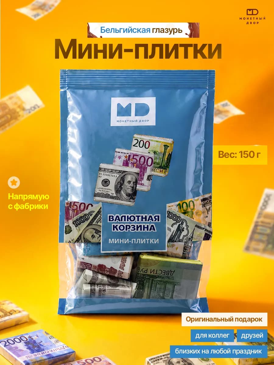 Набор мини шоколадок "Валютная корзина" из глазури150 гр