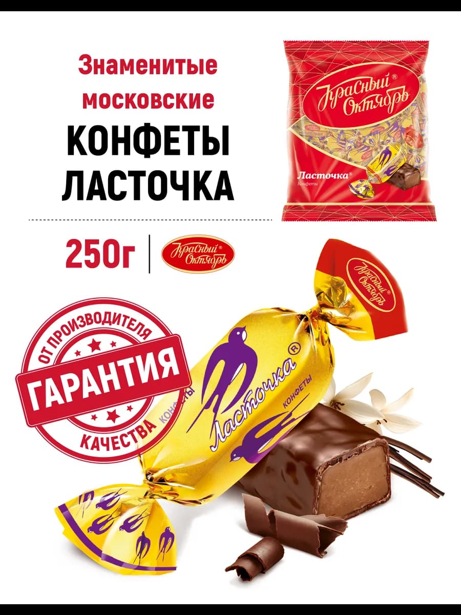 Конфеты шоколадные Ласточка с помадной начинкой, 250 гр