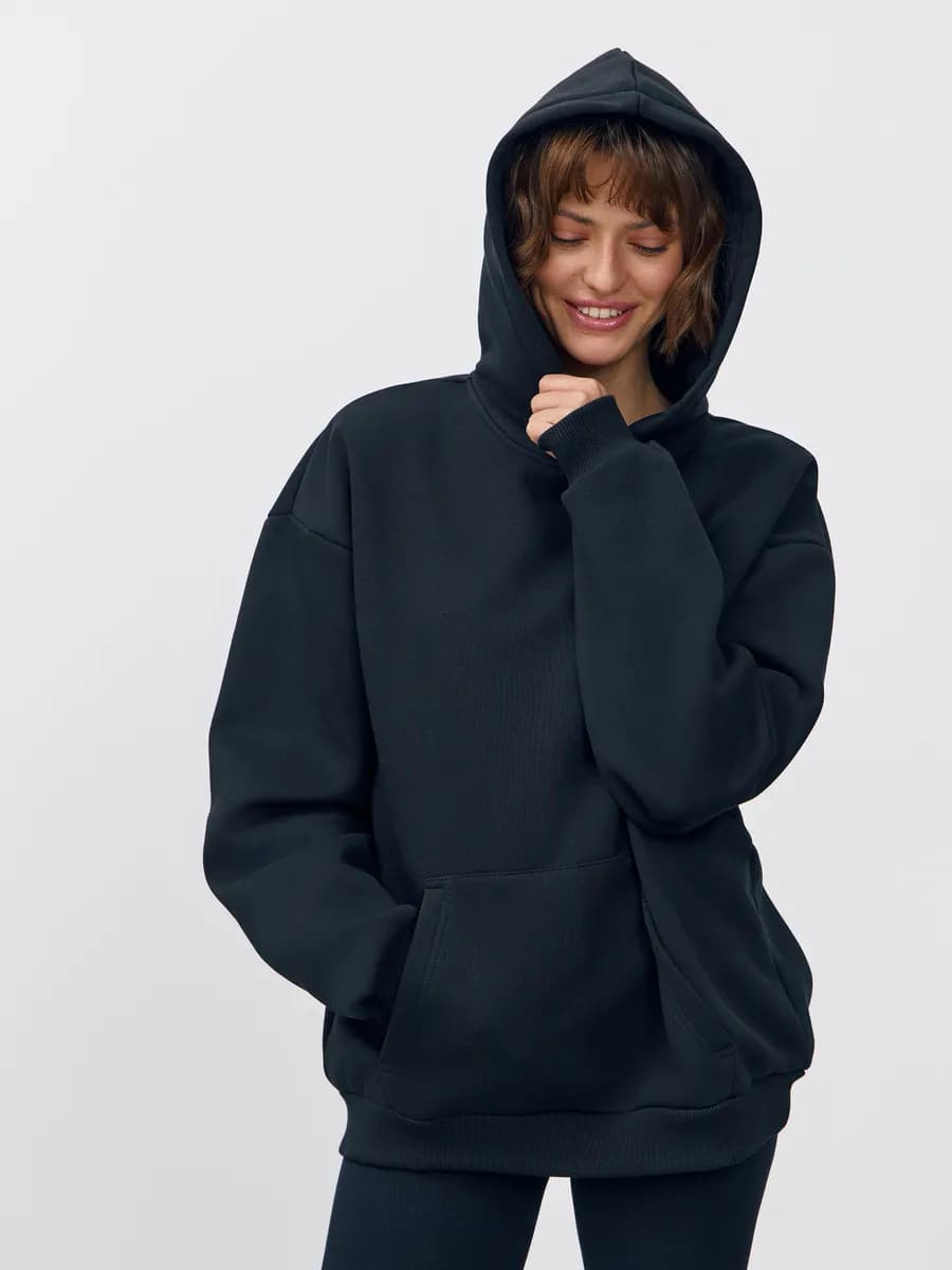 Худи оверсайз с начесом и капюшоном теплое