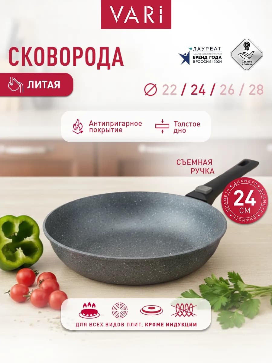 Сковорода антипригарная со съемной ручкой 24 см