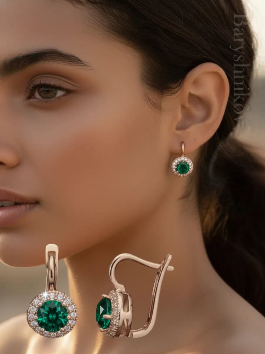 Серьги бижутерия с зеленым камнем