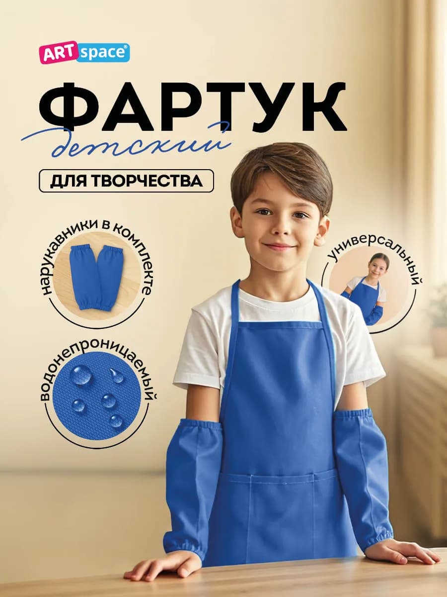 Фартук с нарукавниками 54*45см, 3 кармана, синий - фото 1