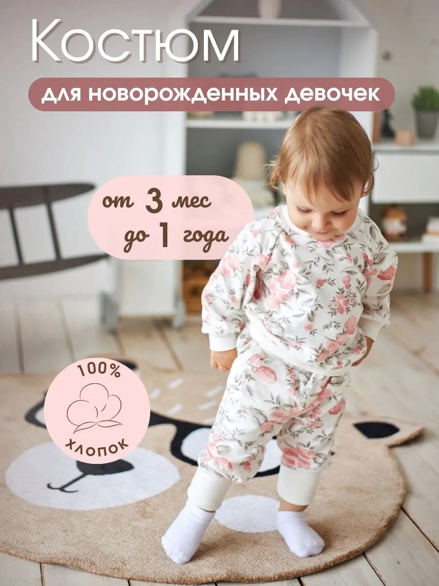Костюм для новорожденной из хлопка - фото 1
