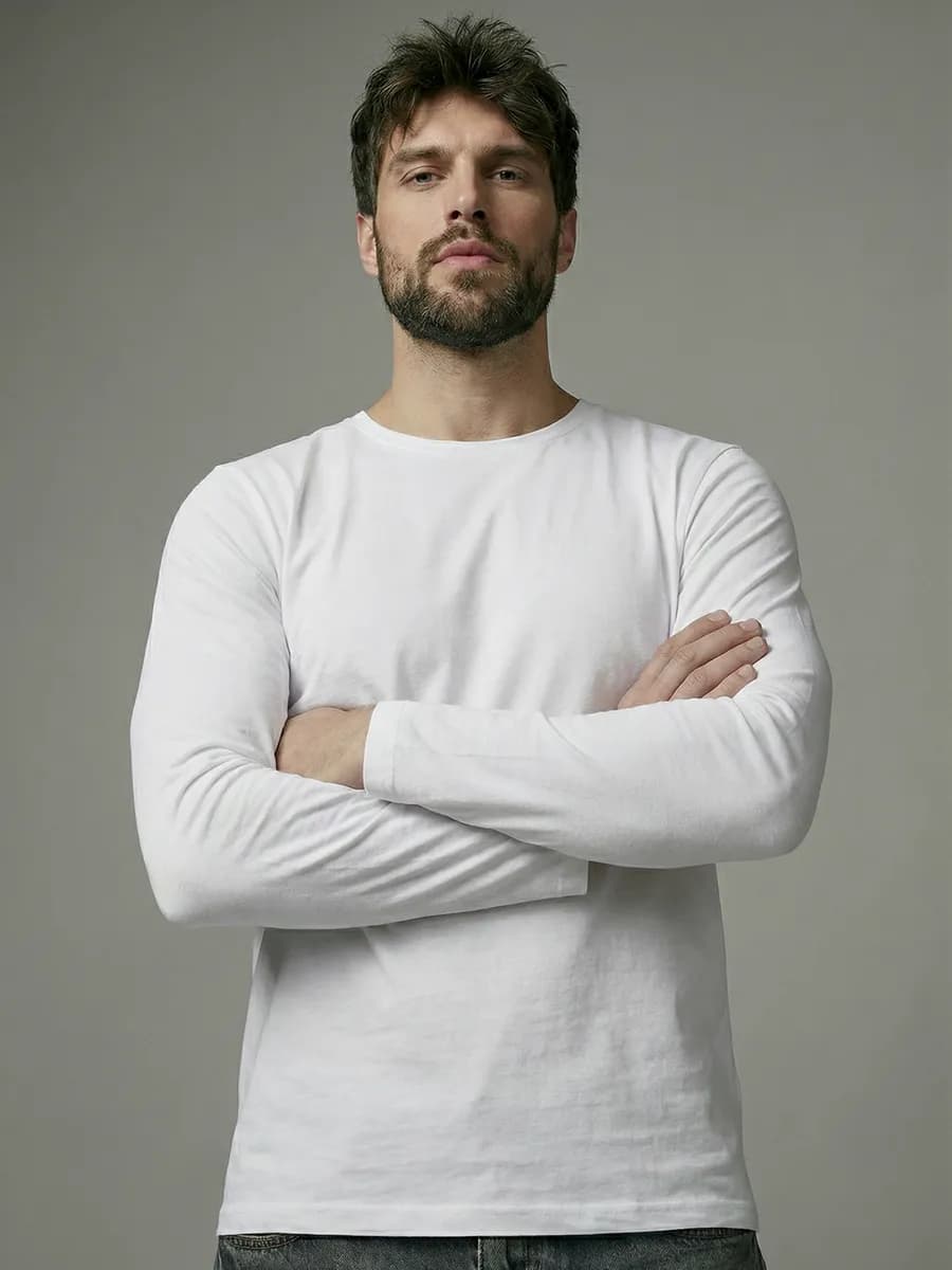 Лонгслив белый футболка с длинным рукавом хлопок