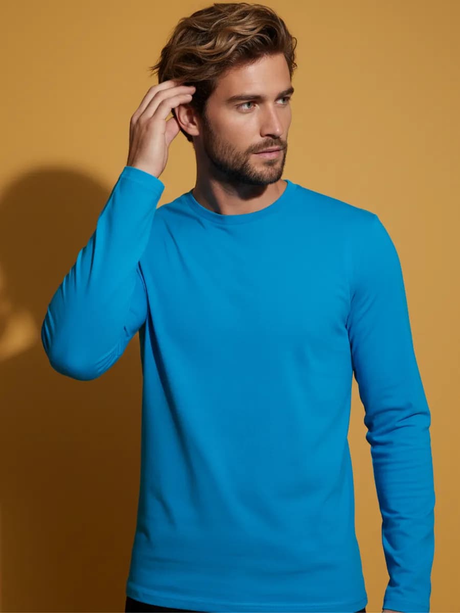 Лонгслив голубой футболка с длинным рукавом хлопок