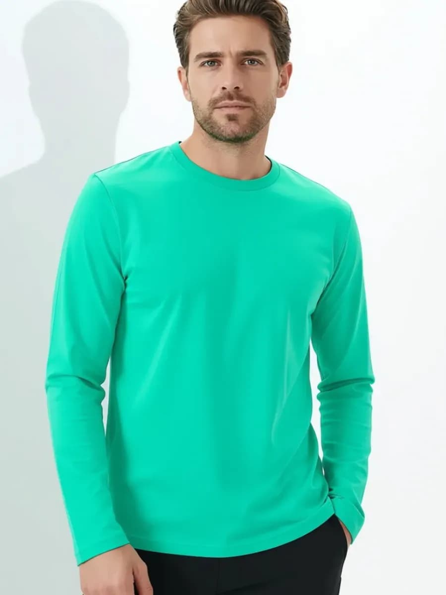 Лонгслив зеленый футболка с длинным рукавом хлопок