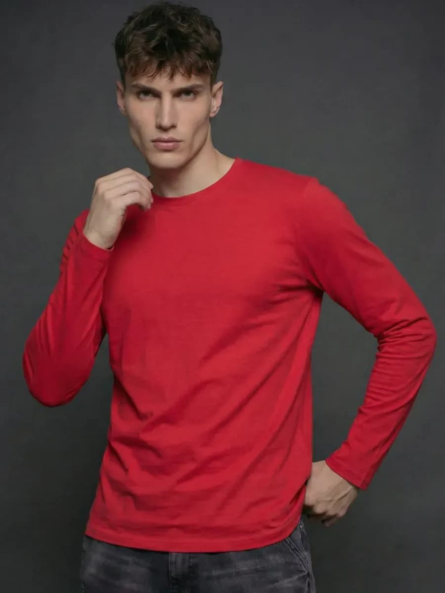 Лонгслив красный футболка с длинным рукавом хлопок