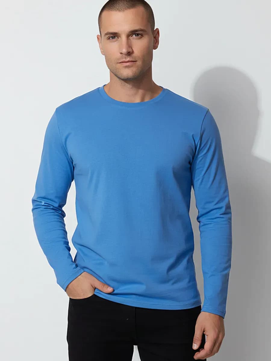 Лонгслив голубой футболка с длинным рукавом хлопок