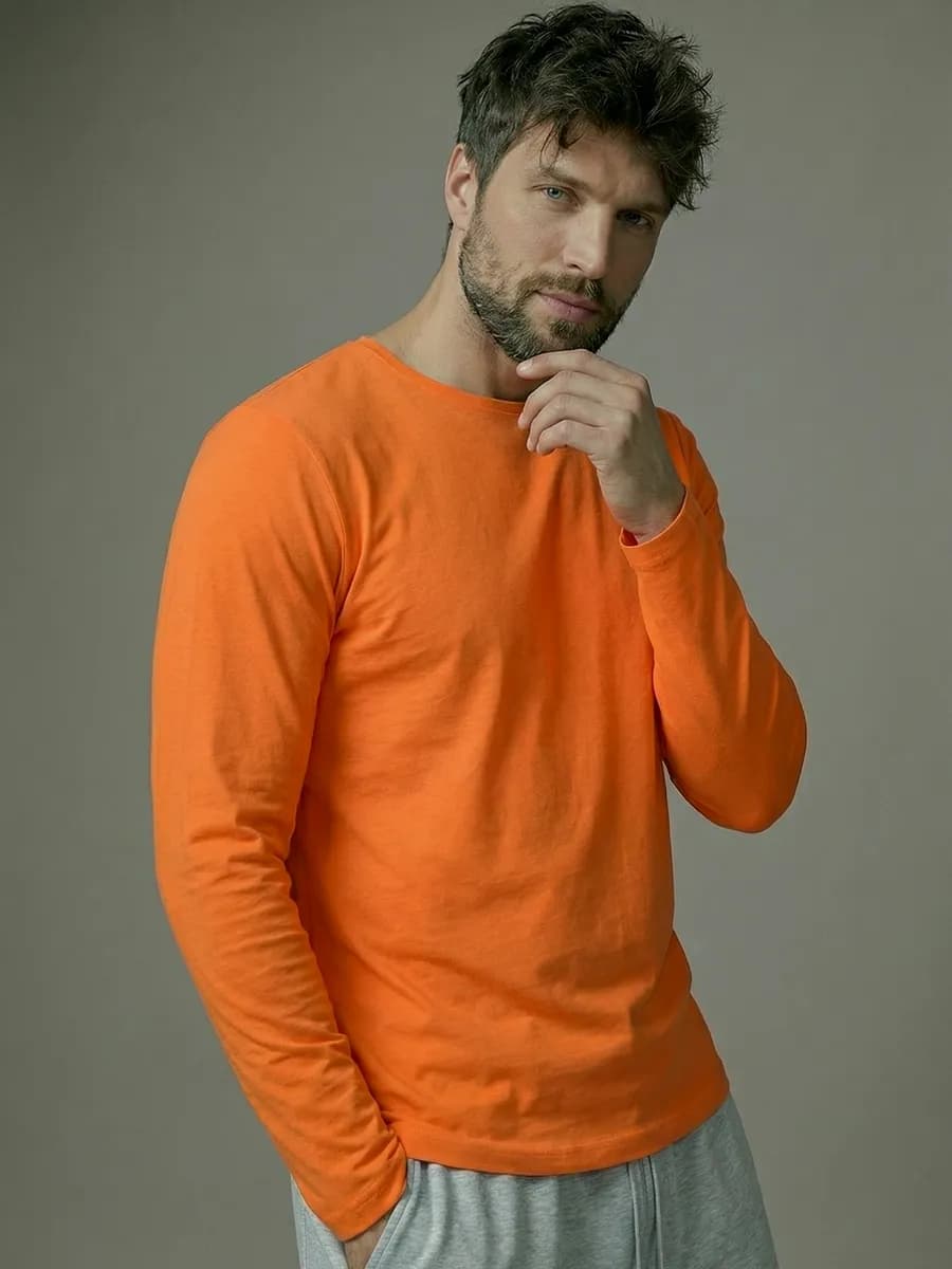 Лонгслив оранжевый футболка с длинным рукавом хлопок