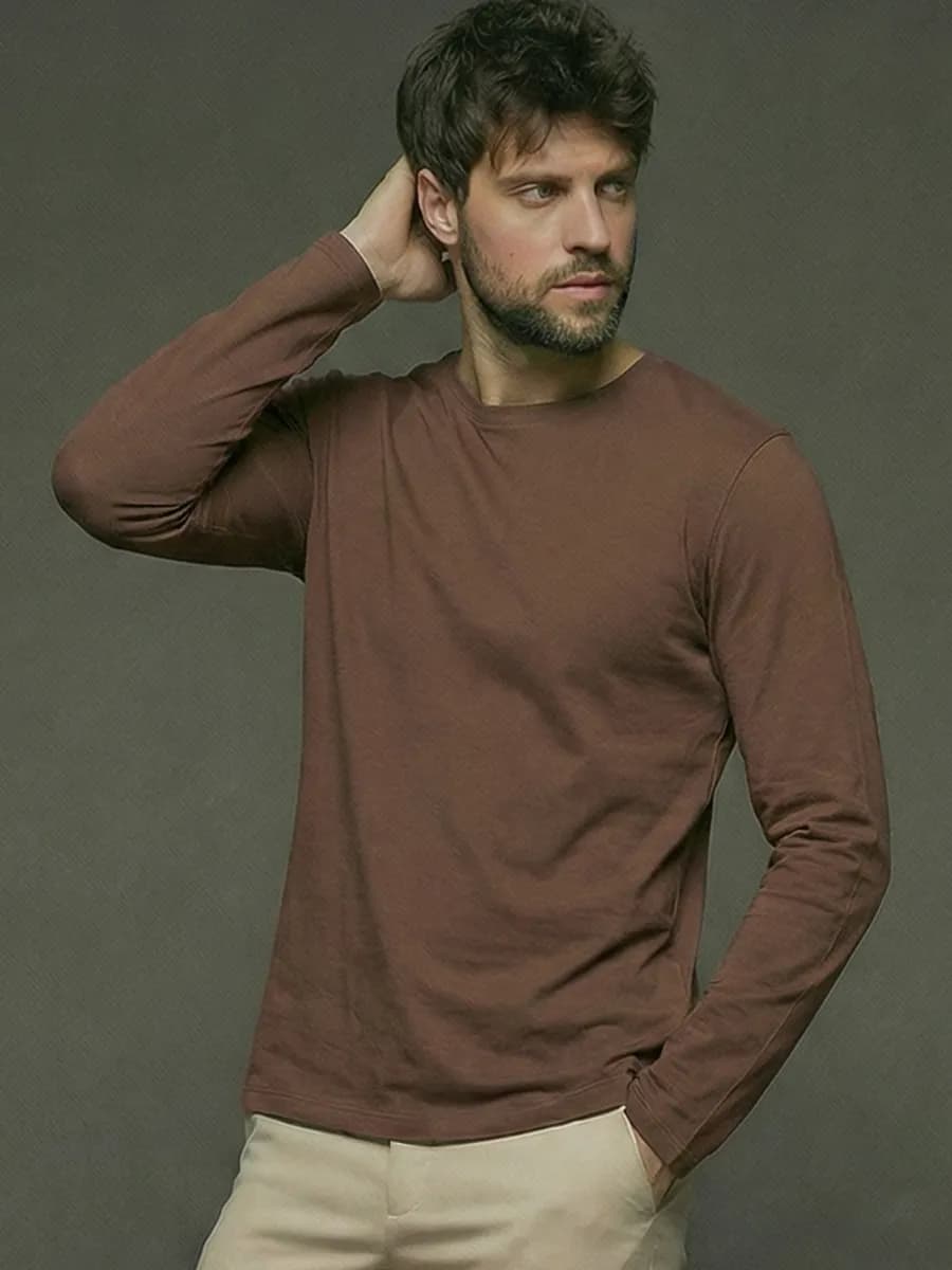Лонгслив коричневый футболка с длинным рукавом