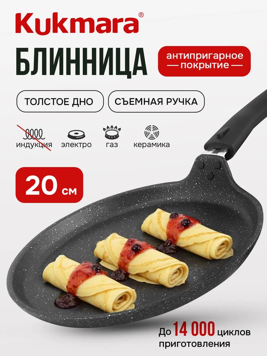 Сковорода блинная 20 см антипригарная съемная ручка