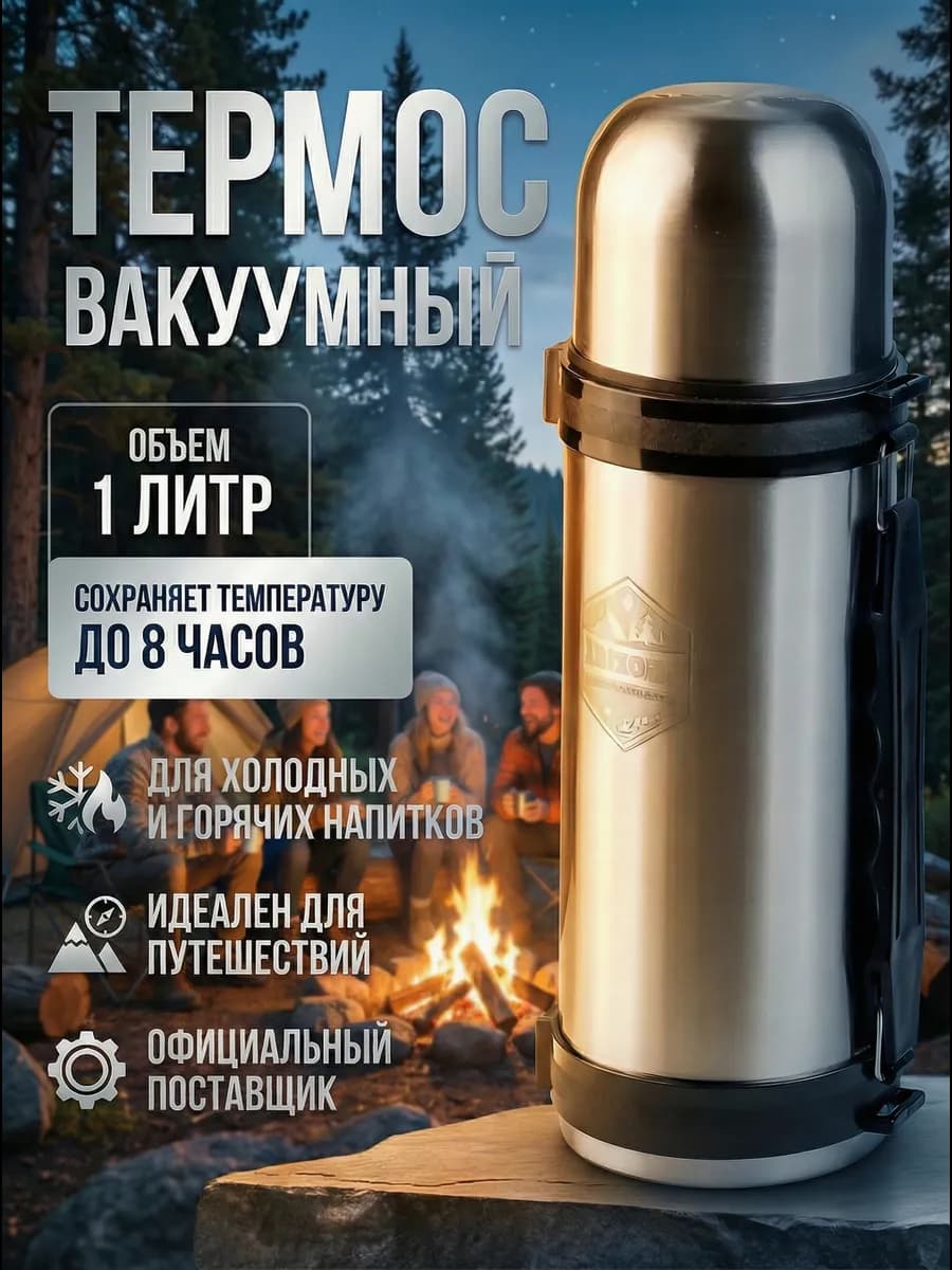 Термос для чая 1 литр металлический с кнопкой