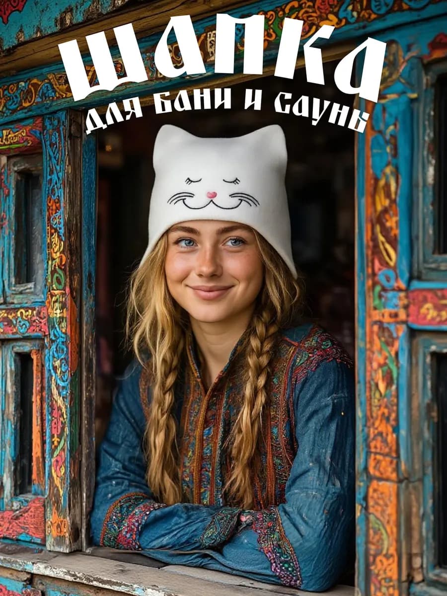 Шапка для бани и сауны женская из фетра Кошечка