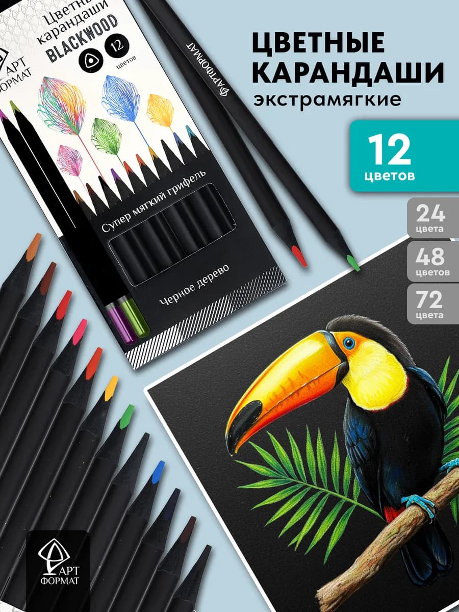 Карандаши цветные мягкие Blackwood 12 цвета для рисования