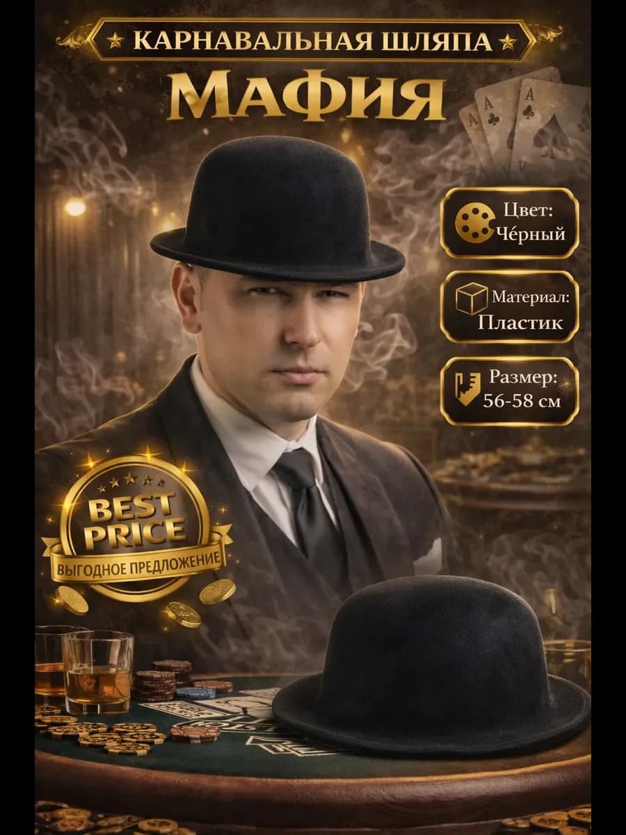 Карнавальная шляпа из пластика Мафия