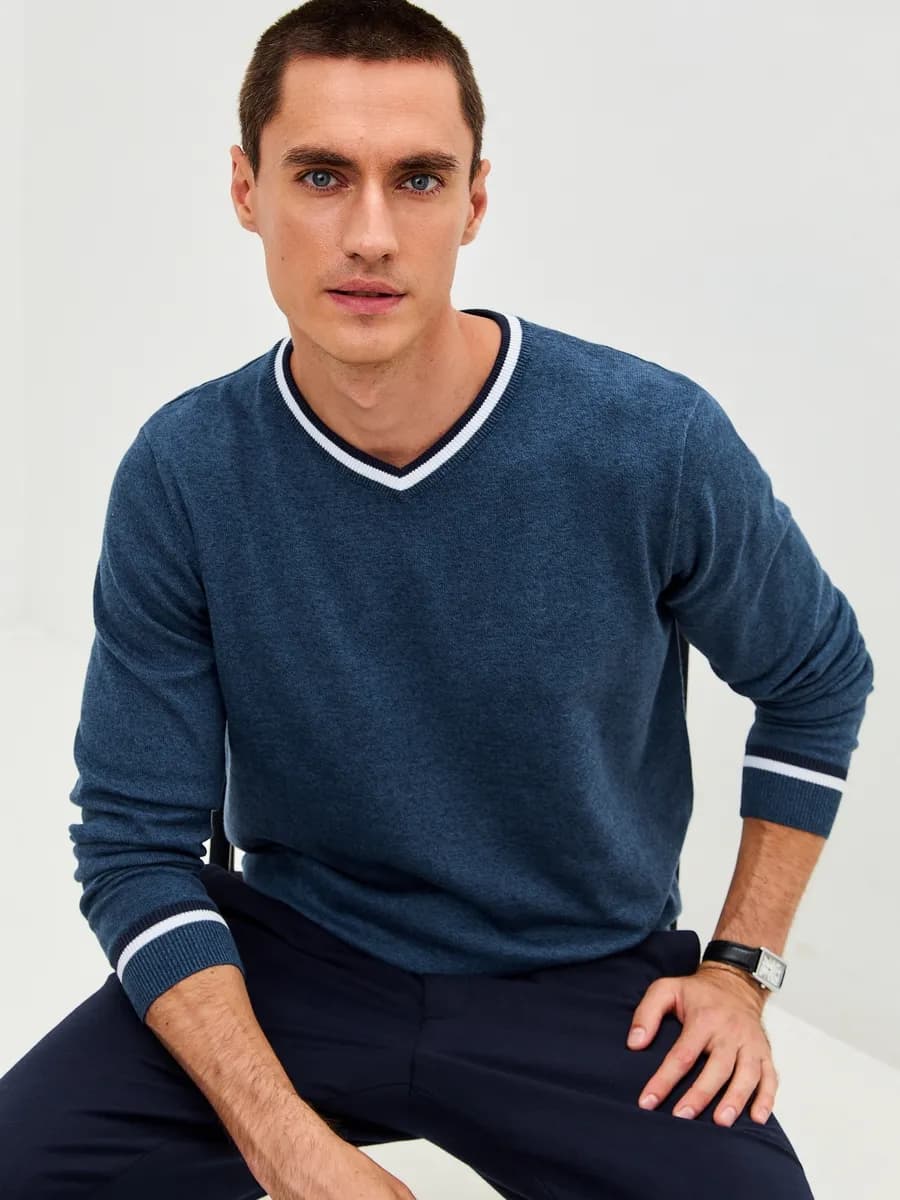 Джемпер хлопок с v-образным вырезом тонкий больших размеров