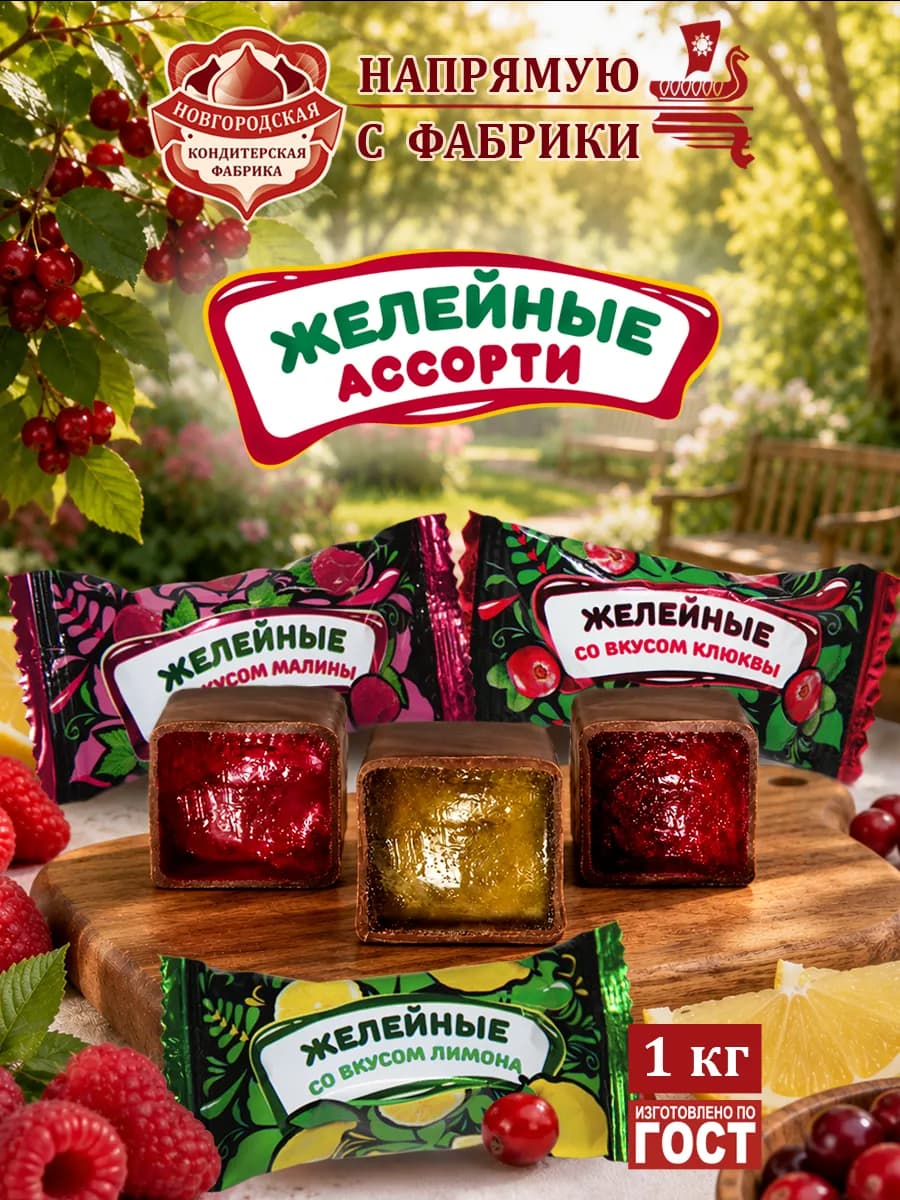 Конфеты глазированные желейные ассорти Малина, Клюква, Лимон…