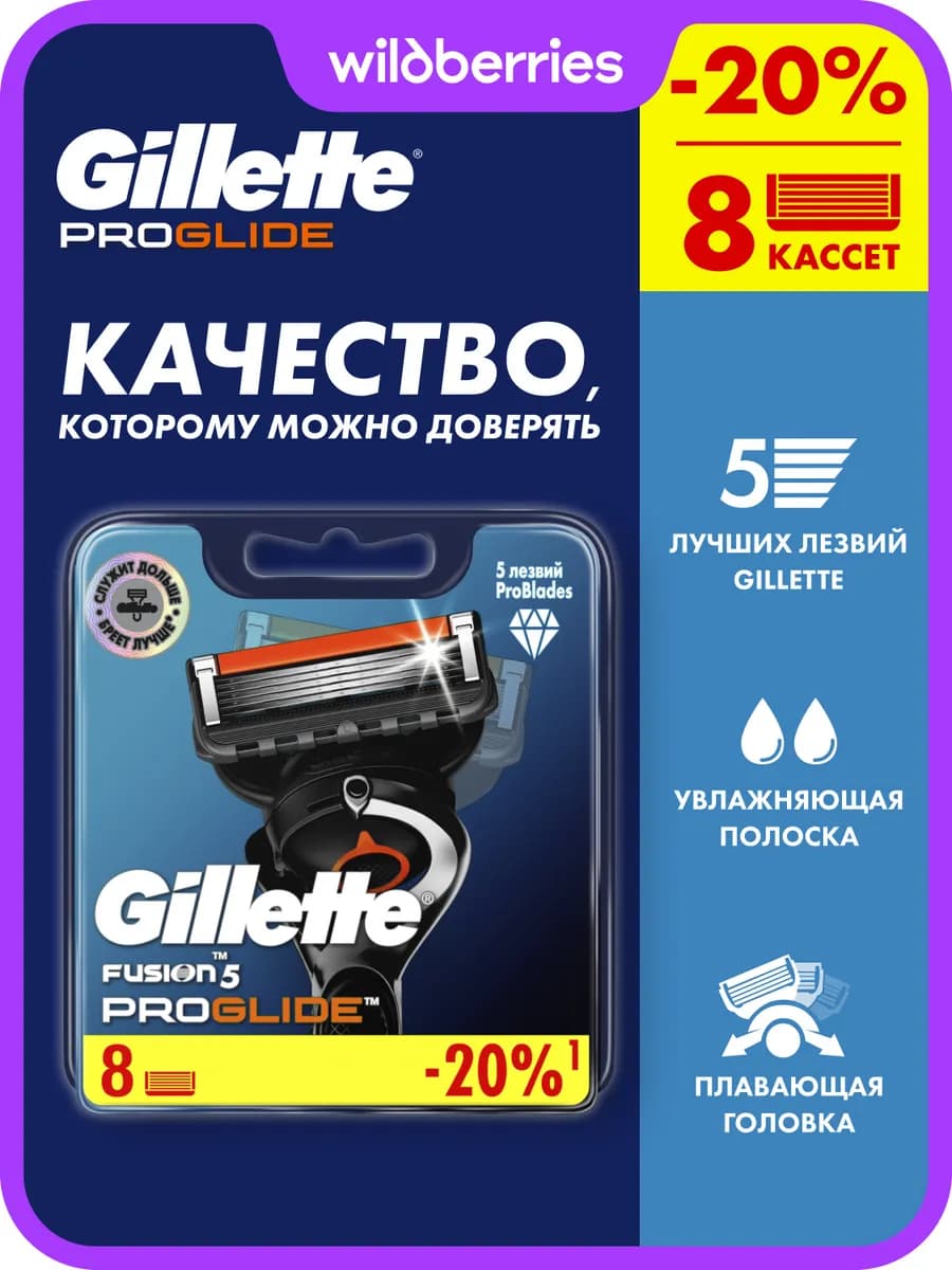 Кассеты для бритья сменные лезвия бритвы Fusion 5 ProGlide 8 - фото 1