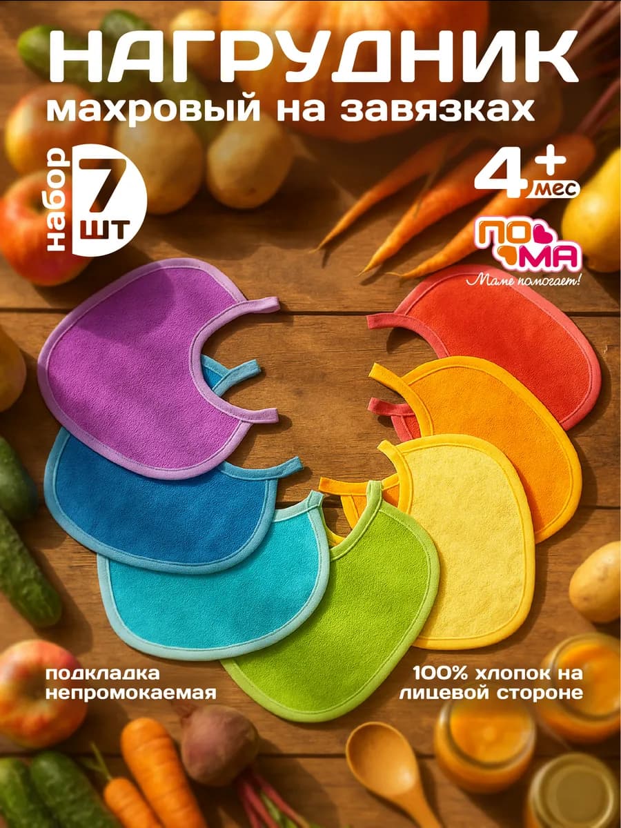 Слюнявчик для кормления новорожденных 7 шт 4 мес+