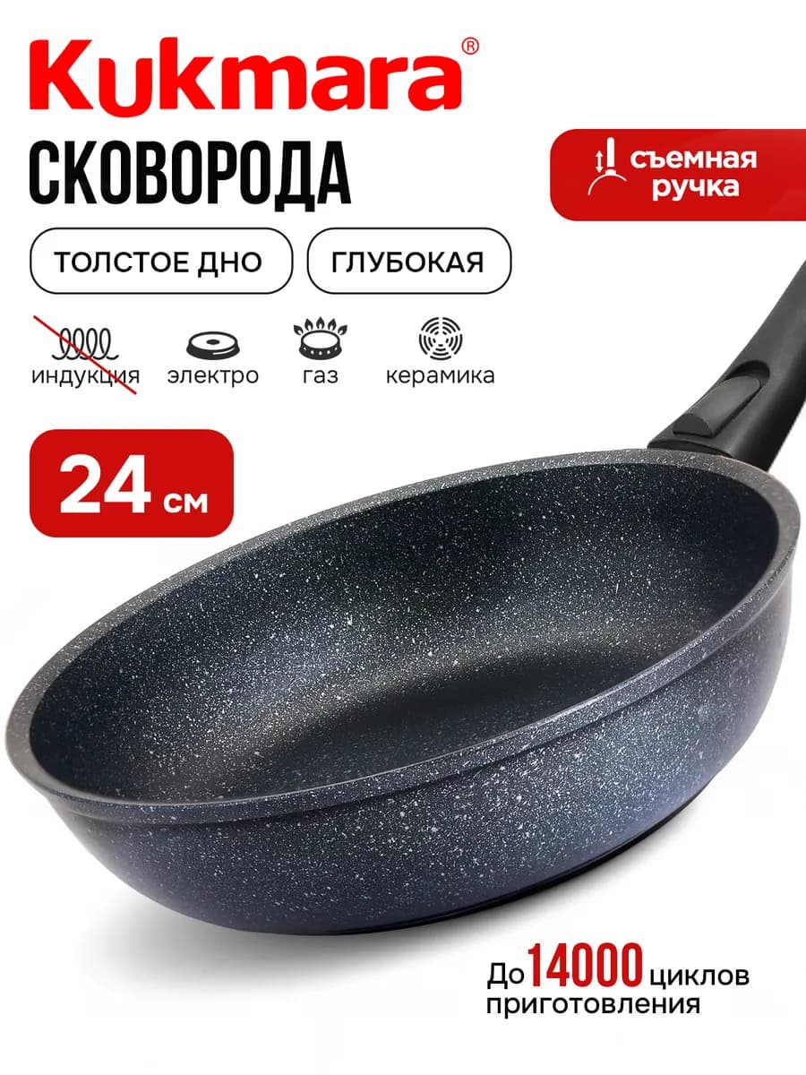 Сковорода антипригарная глубокая 24 см съемная ручка