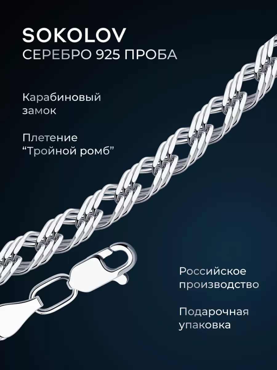 Цепочка серебряная 925 пробы на шею ювелирная