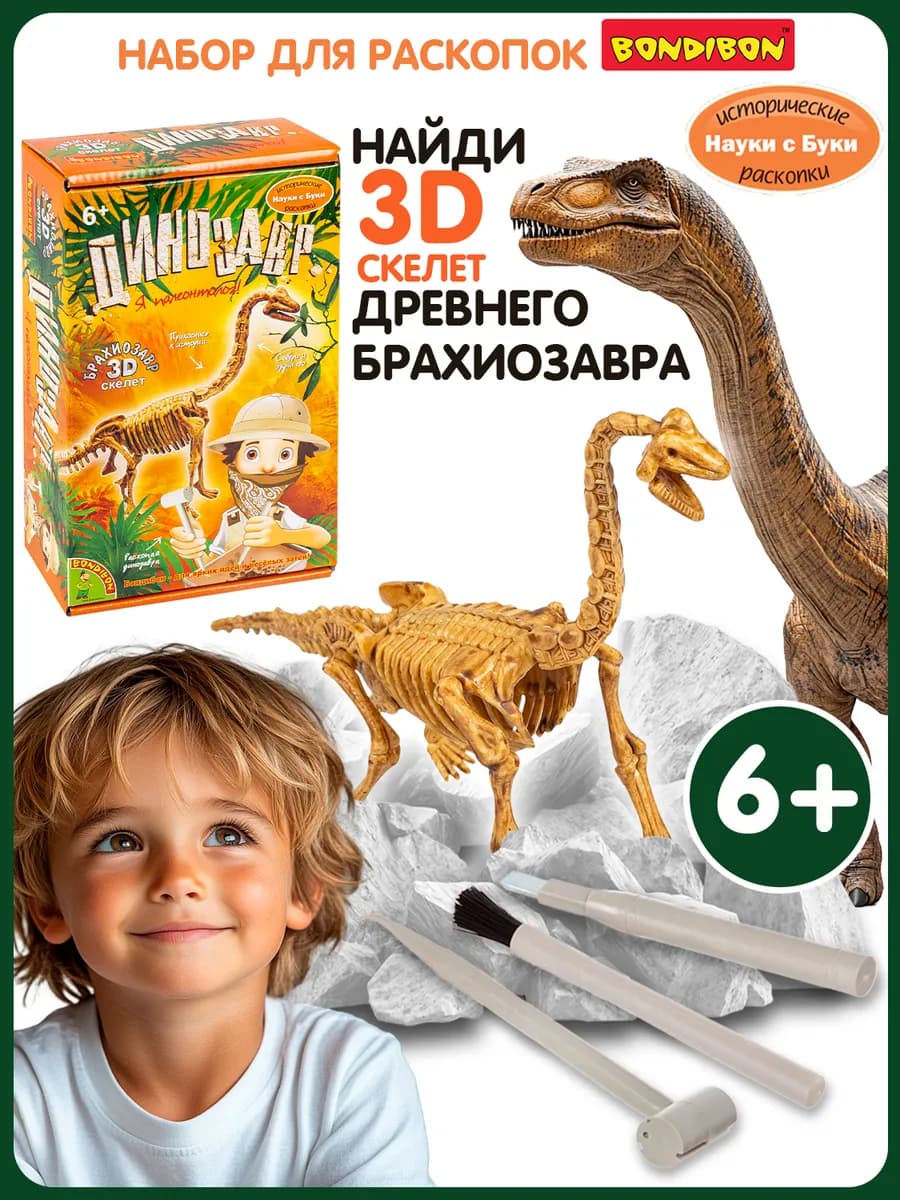 Раскопки для детей Динозавр 3D скелет