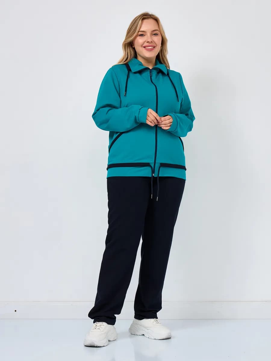 Костюм спортивный без начеса на молнии с большими размерами - фото 1