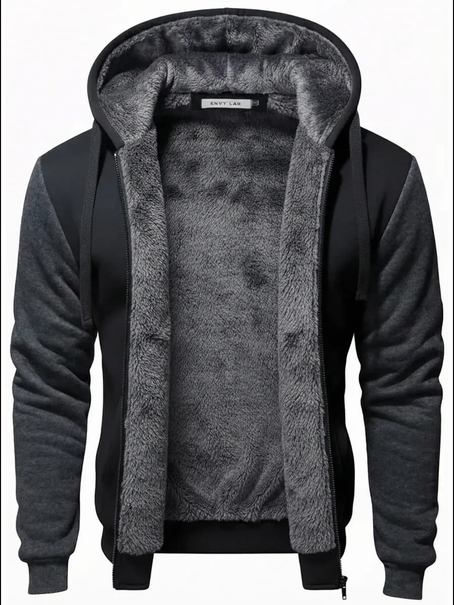 Толстовка с мехом утепленная на молнии с капюшоном - фото 1