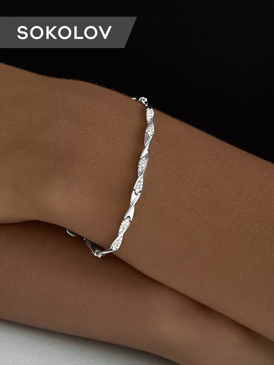 Серебряный браслет женский 925 пробы с камнями фианитами - фото 1