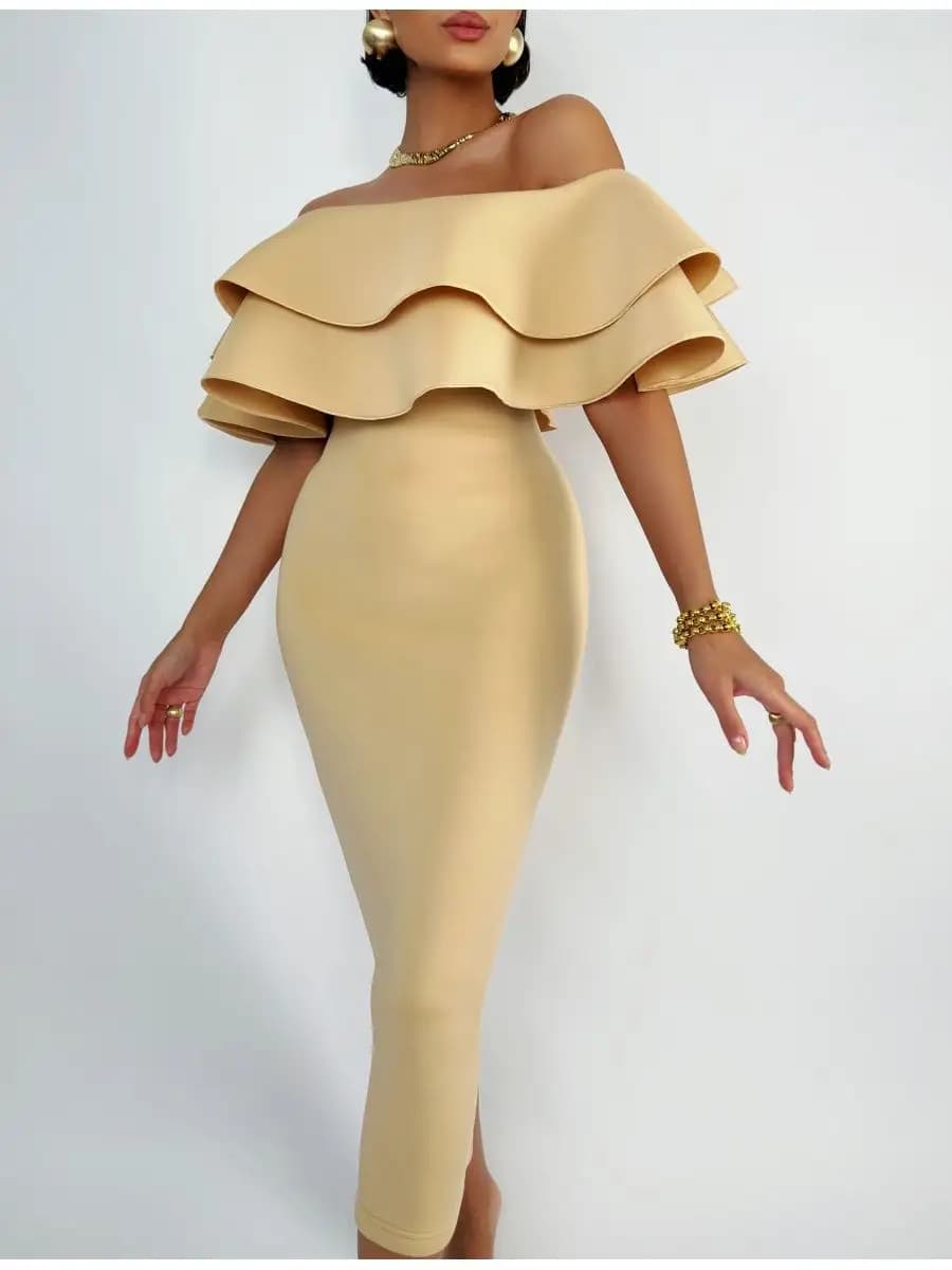 Платье вечернее праздничное с открытыми плечами - фото 1