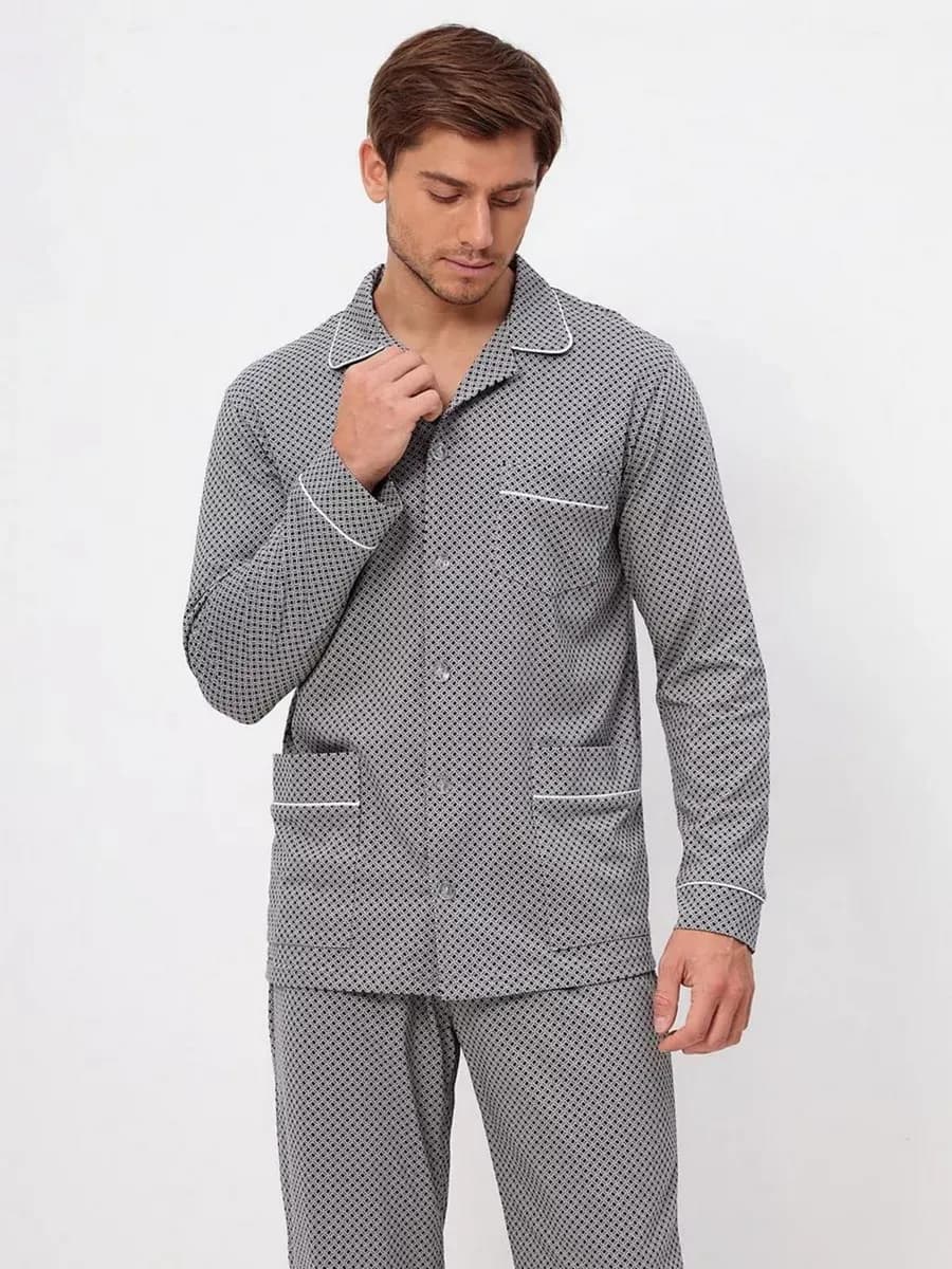 Пижама в клетку со штанами и рубашкой домашний костюм - фото 1