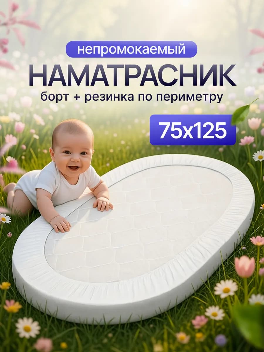 Наматрасник для детей овальный 75х125 по периметру