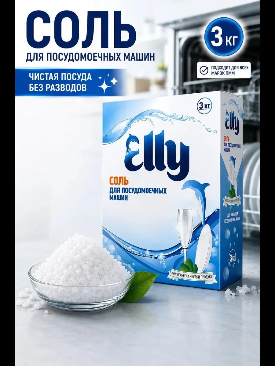 Соль для посудомоечных машин 3 кг, крупная, смягчение воды