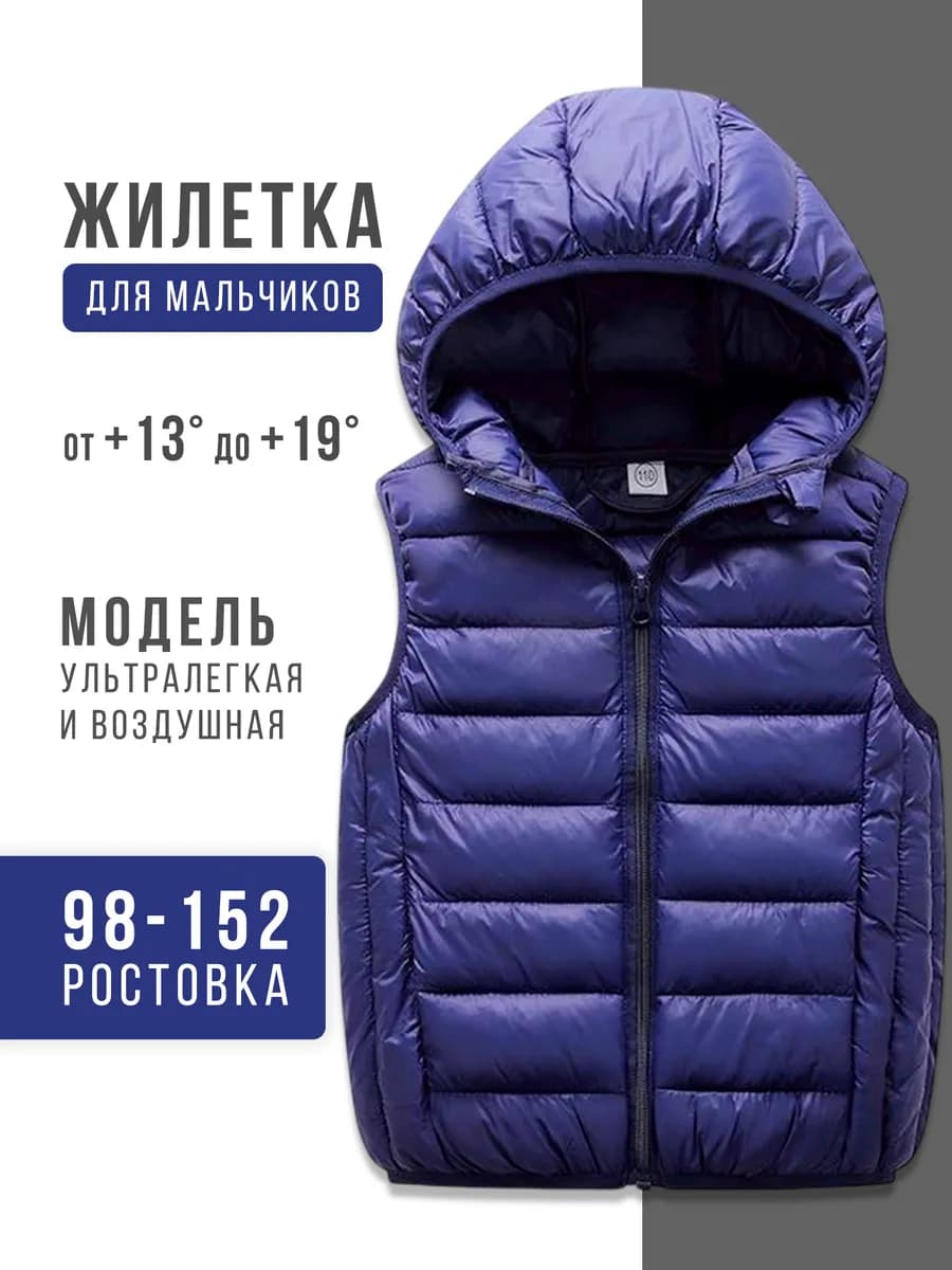 Жилетка для мальчика утепленная стеганая с капюшоном
