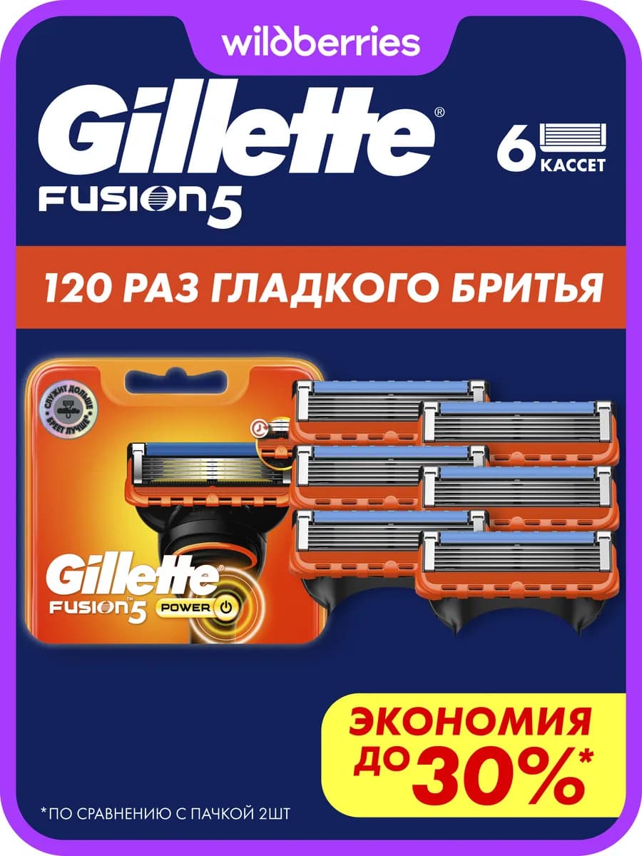 Кассеты для бритья мужские сменные 5 лезвий Fusion 5, 6 шт