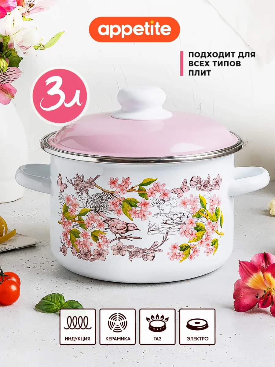 Кастрюля эмалированная 3 л для всех типов плит