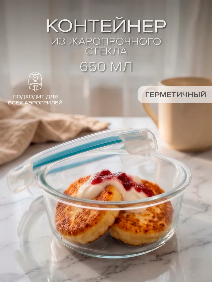 Контейнер стеклянный с крышкой 650 мл герметичный вакуумный