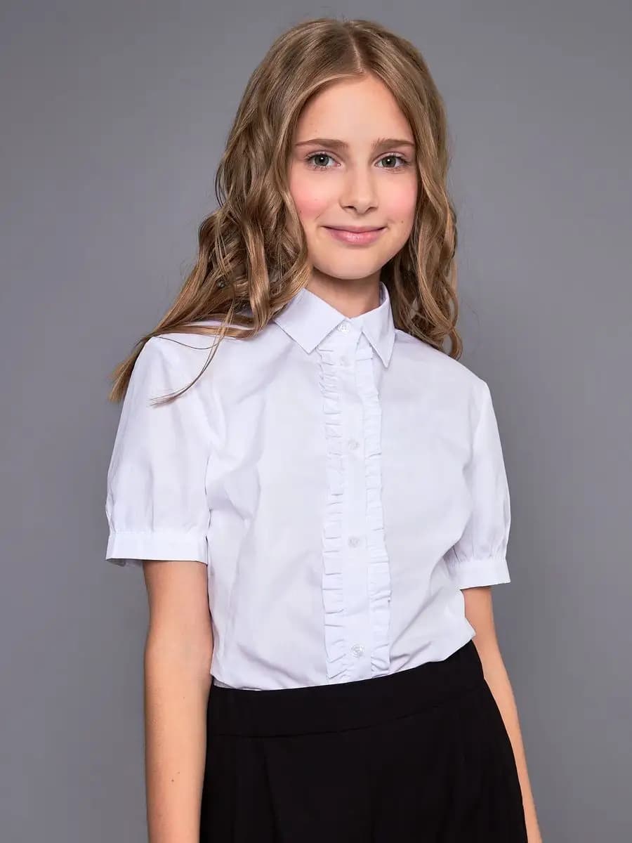 Блузка школьная хлопковая с рюшей - фото 1