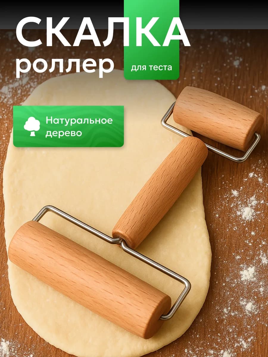 Скалка-валик для теста двойная